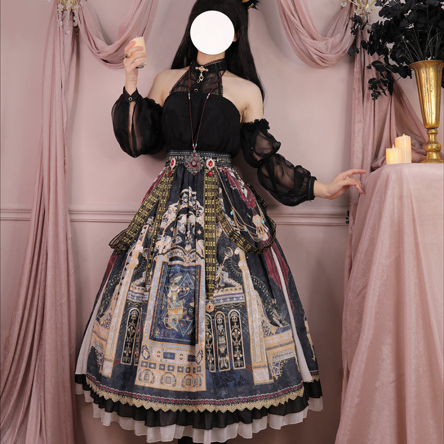 Egypt Style Gorgeous Side Opening Lolita Printed Skirt