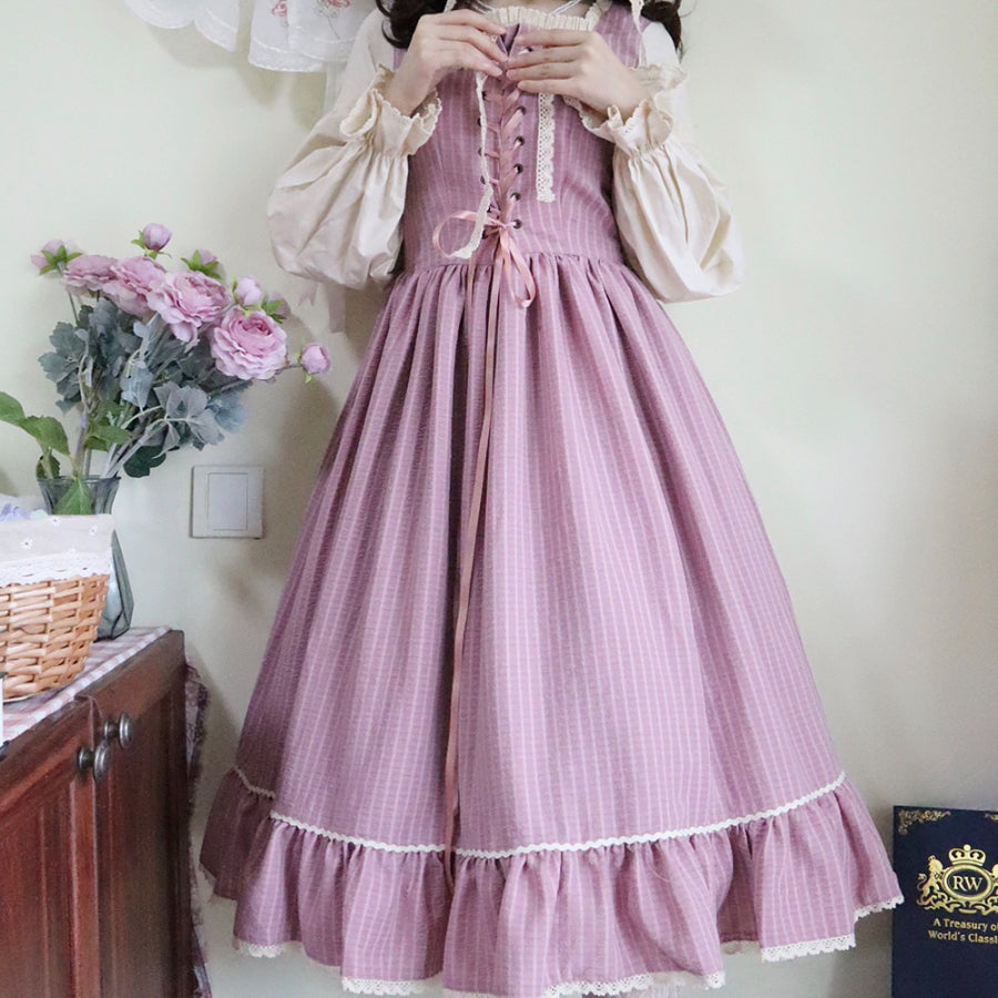 Autumn Vintage Stripe Lolita Long-sleeved Dress