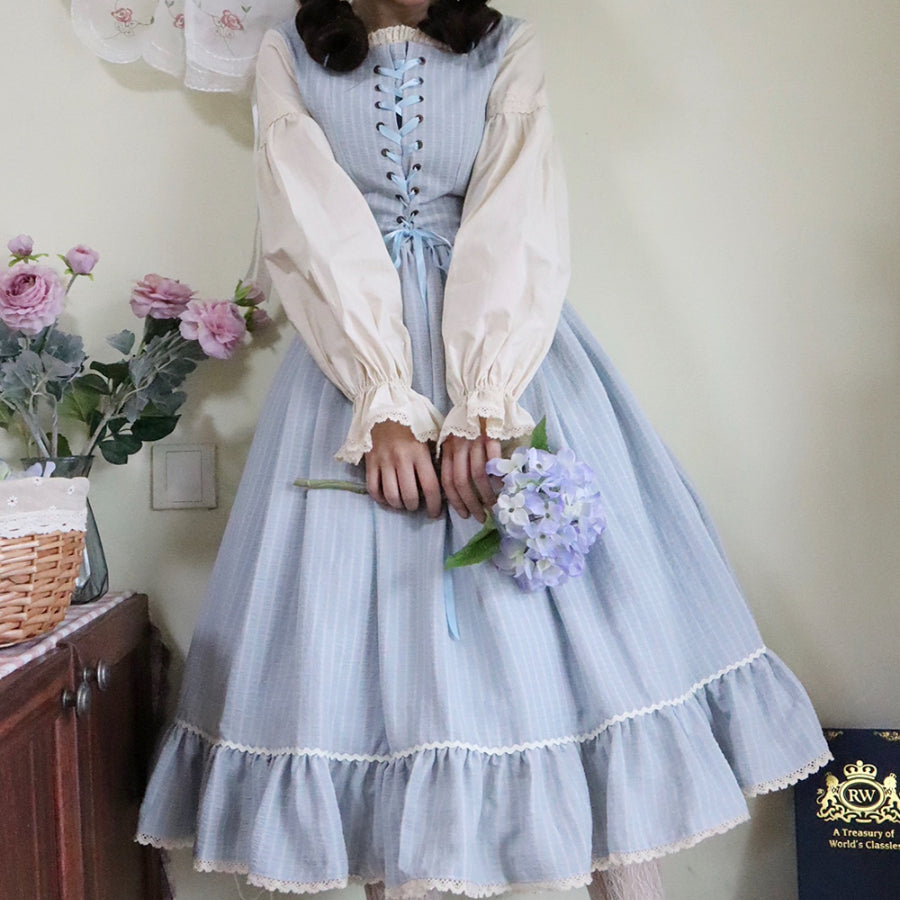 Autumn Vintage Stripe Lolita Long-sleeved Dress