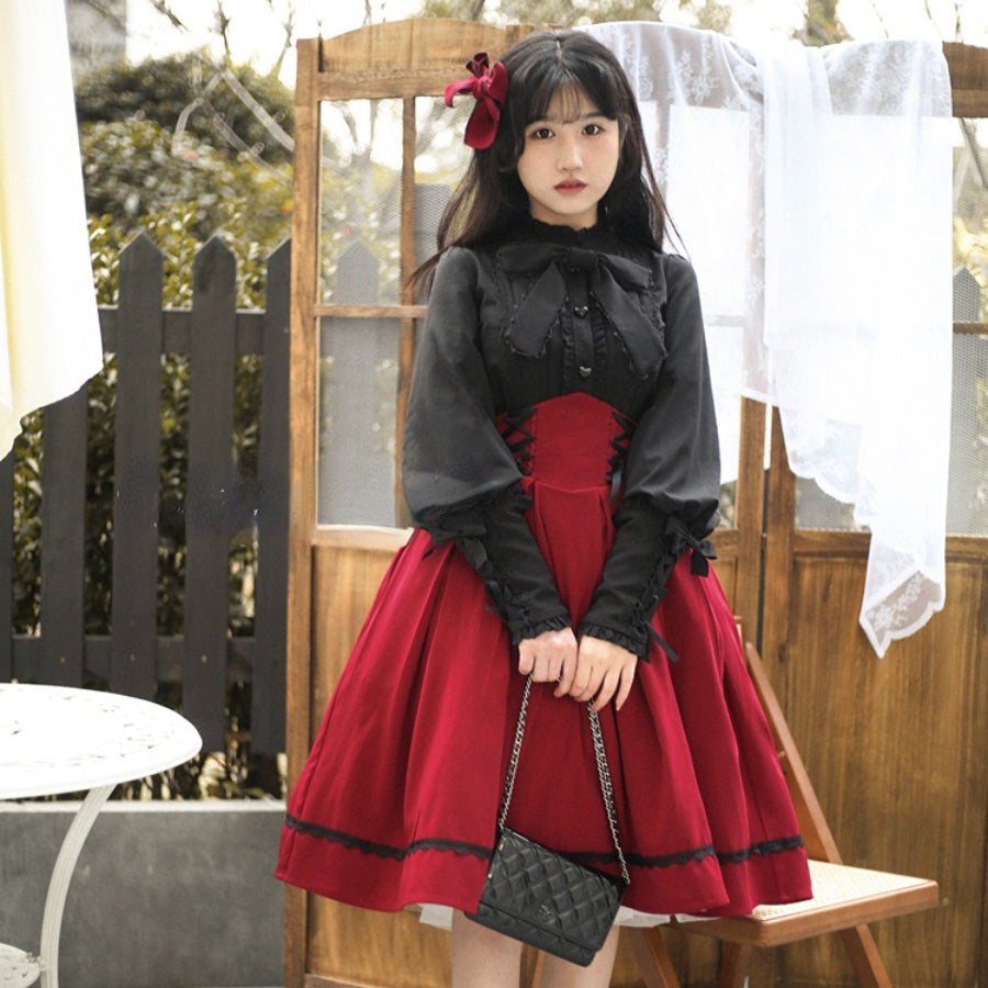 Daily Elegant Winter Lolita Woolen Houndstooth Skirt Sets