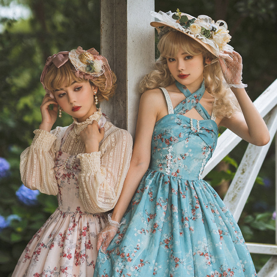 Vintage and Elegant Lolita Printed Neck Dress