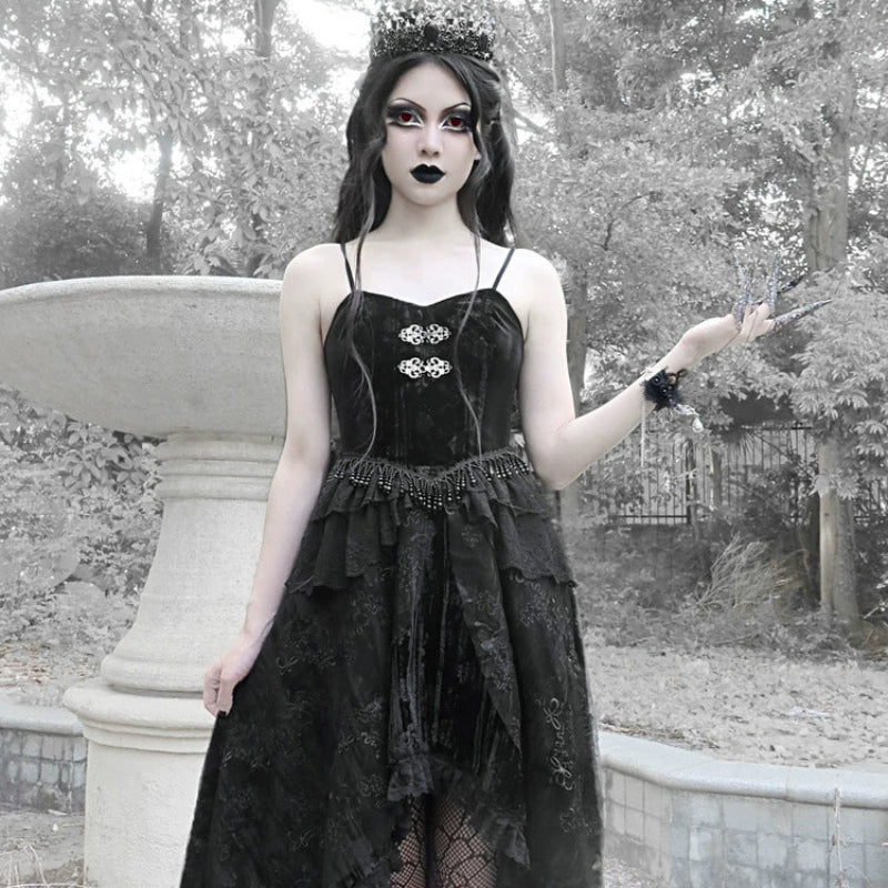 Classical Gothic Velvet Plate Strap Dress