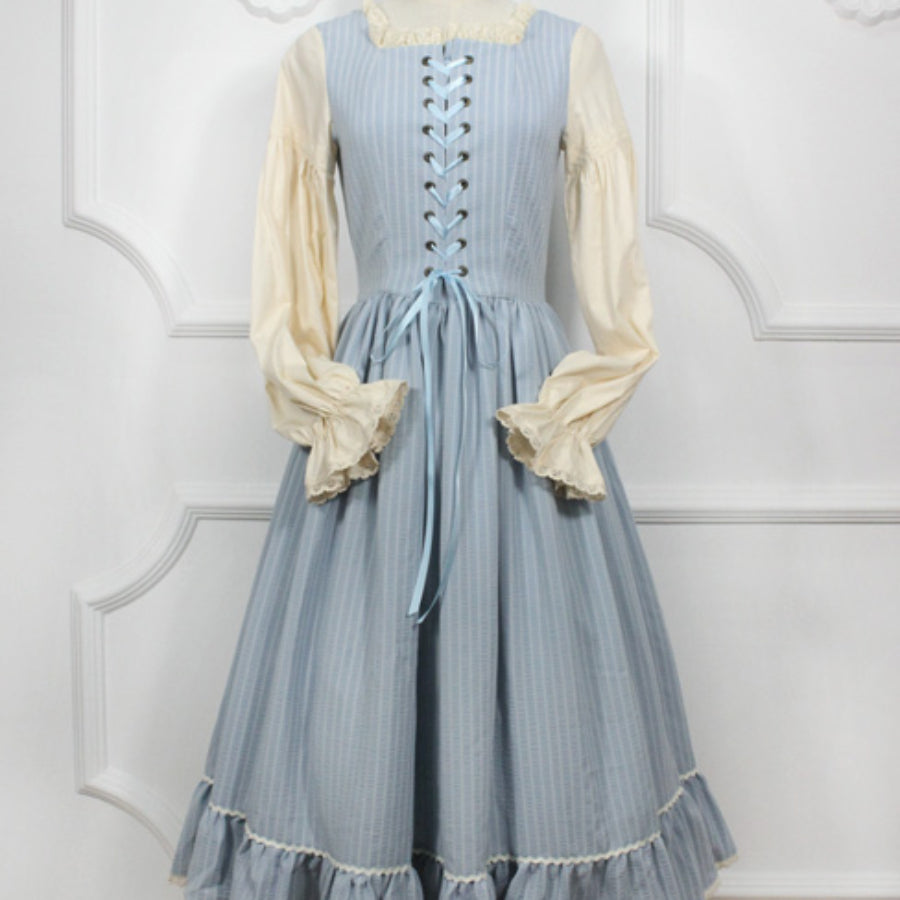 Autumn Vintage Stripe Lolita Long-sleeved Dress