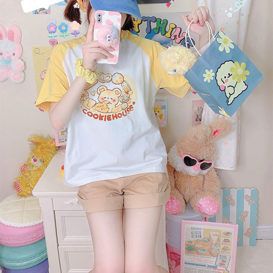 Japanese Cartoon Printed Short-sleeved Top