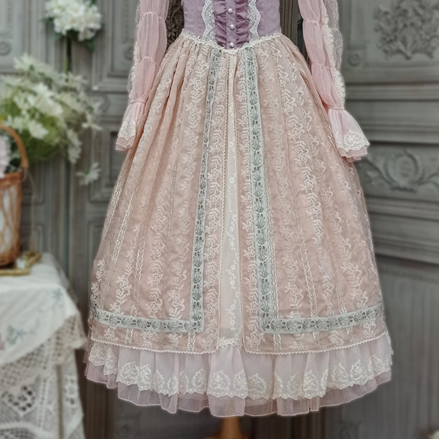 Spring Elegant Embroidered Lolita High Waist Skirt