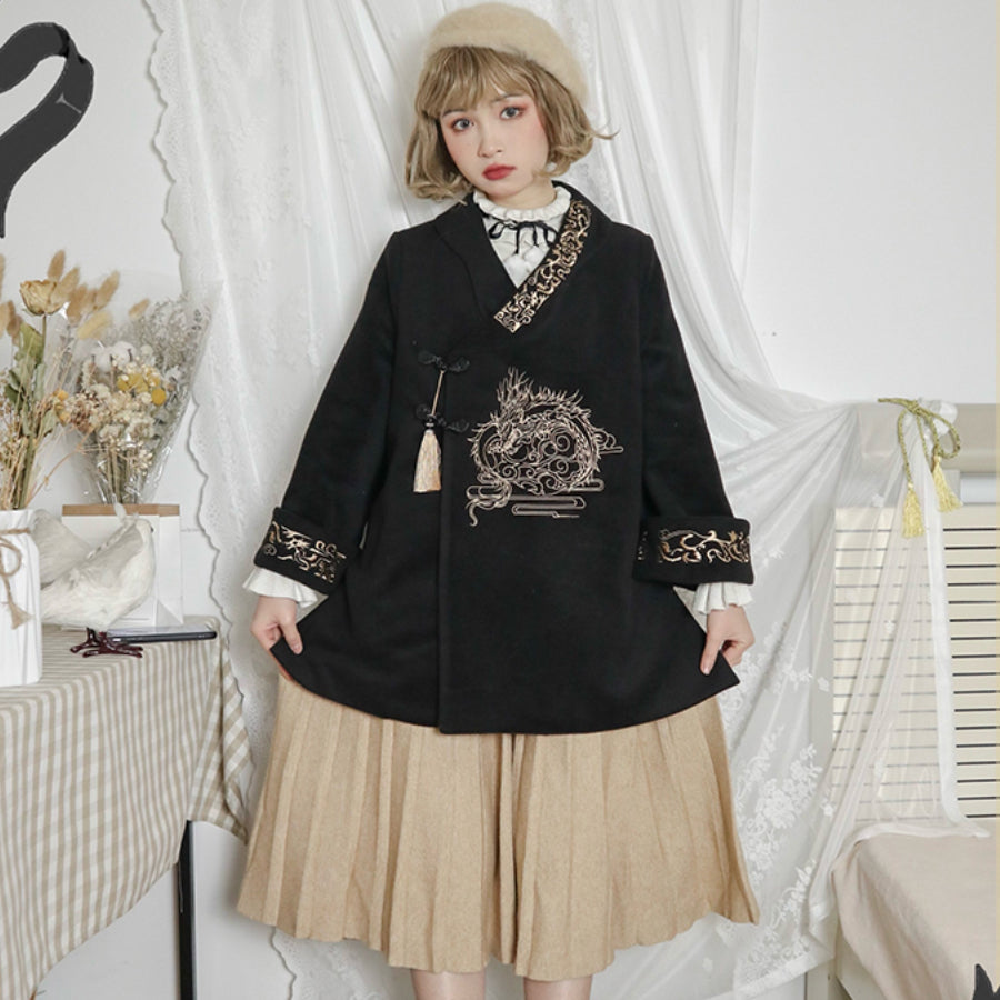 Chinese Style Spring Autumn Woolen Coat