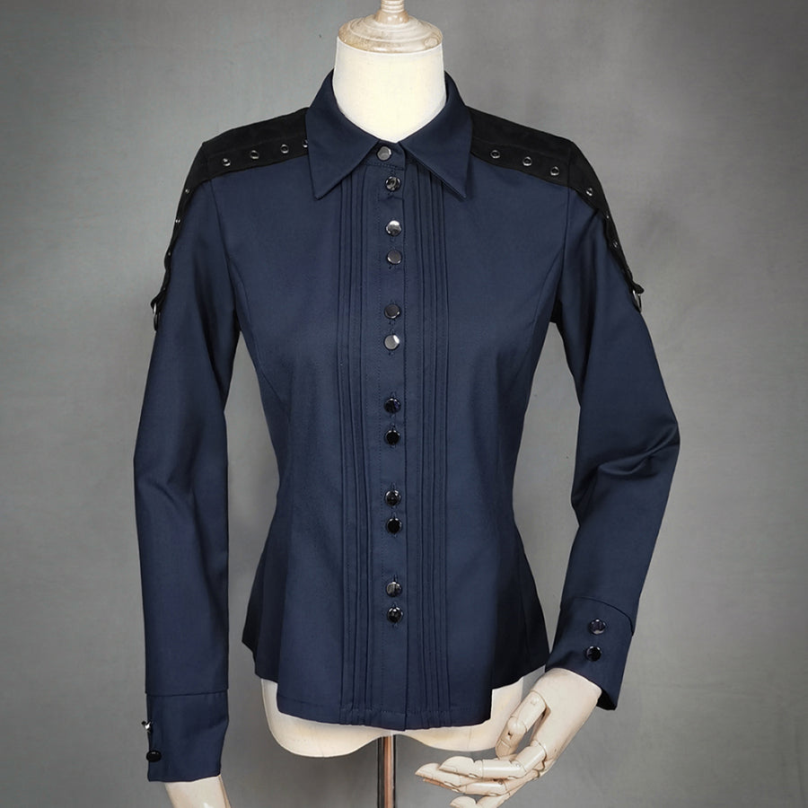 Gothic Military Uniform Color Blocking Long-sleeved Shirt