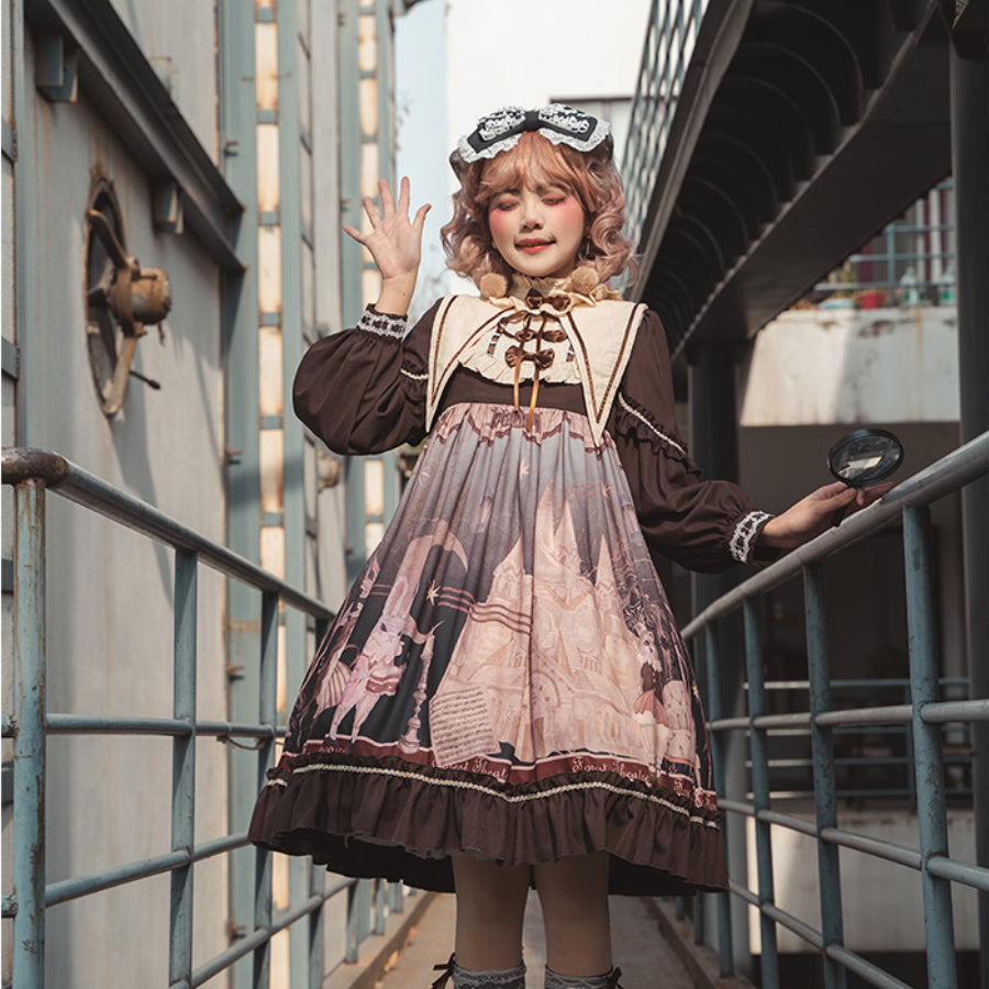 Daily Lovely Printed Slim Lolita Long Sleeve Dress