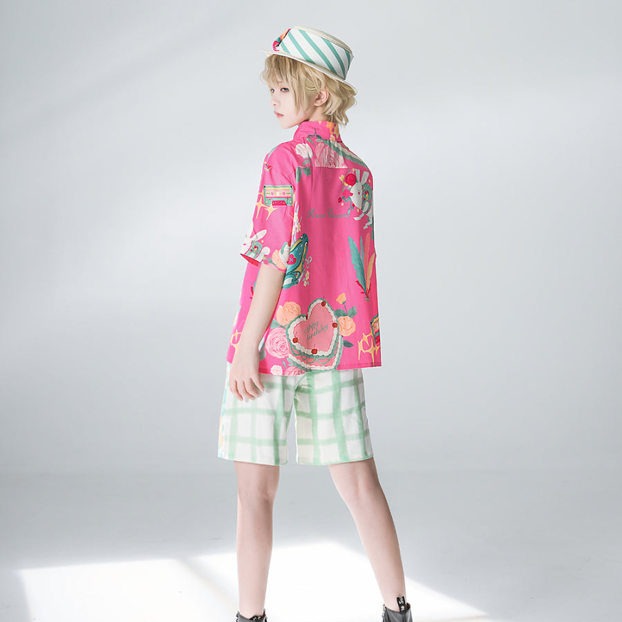 Summer Daily Vintage Loose Lolita Printed Shirt and Shorts