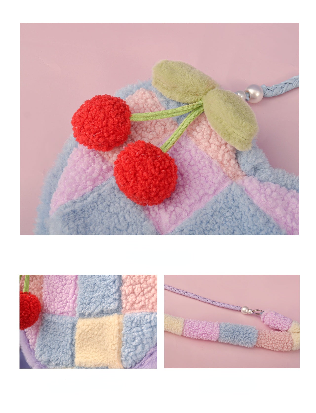 Heart-shaped Cherry Plush Shoulder Bag