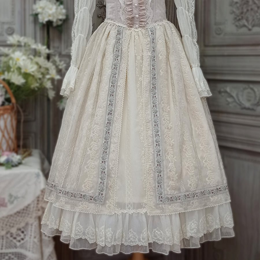 Spring Elegant Embroidered Lolita High Waist Skirt