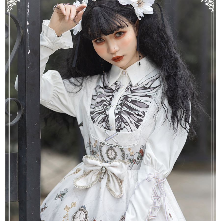 Vintage Gothic Lolita Jumper Skirt and Long-sleeved Shirt