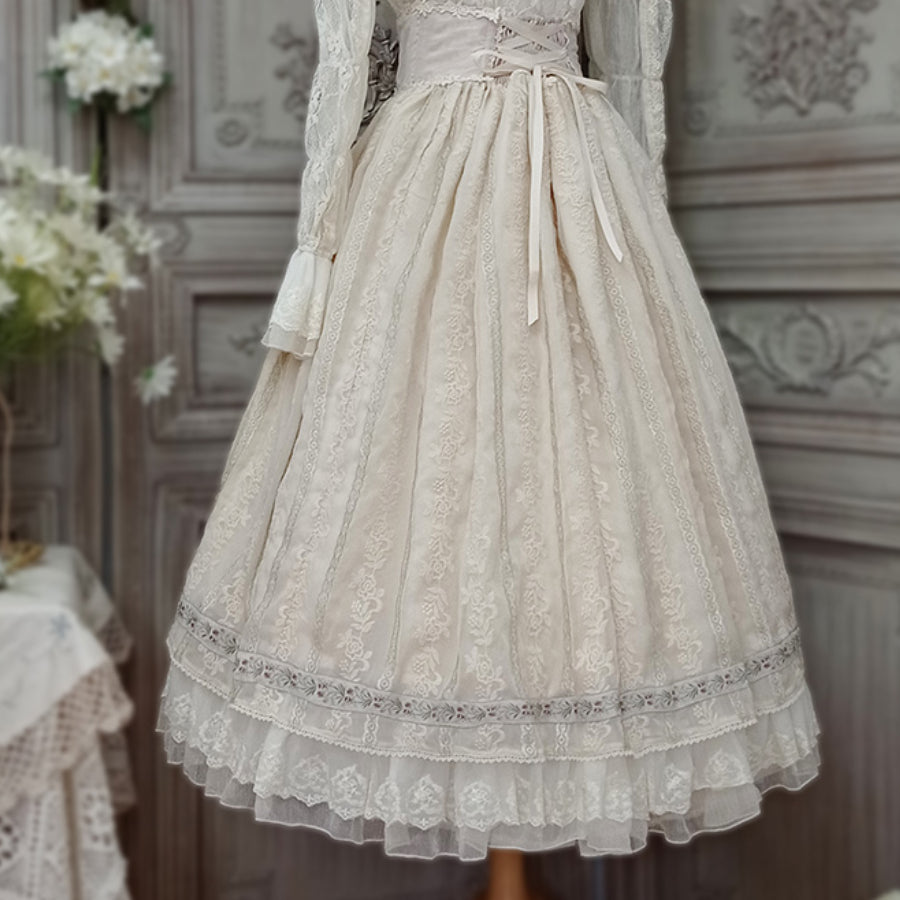 Spring Elegant Embroidered Lolita High Waist Skirt