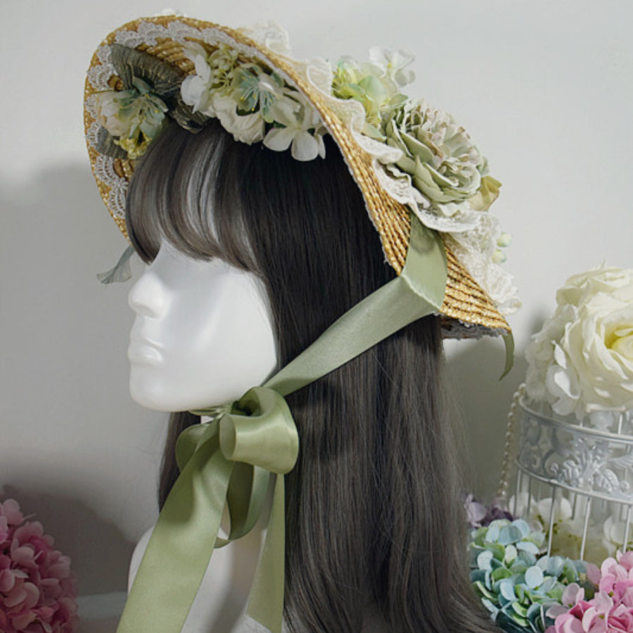 Original Elegant and Classic Lolita Flowers Straw Hat