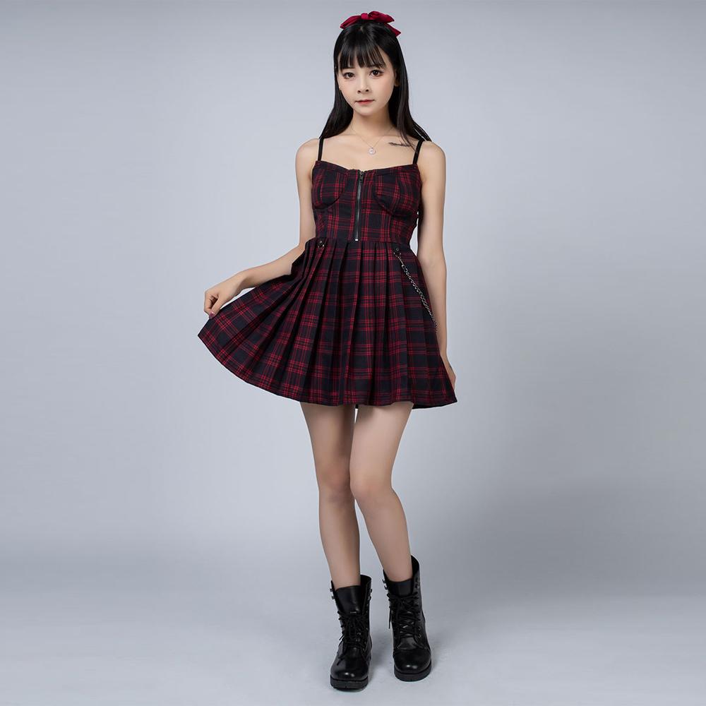 Goth Girl Red & Black Plaid Spaghetti Strap Mini Dresses (2 Colors
