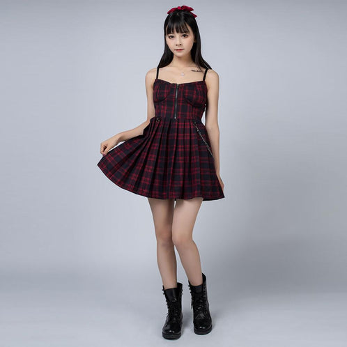 Gothic Grunge Spaghetti Strap Plaid Mini Dress Mp005895 Dress