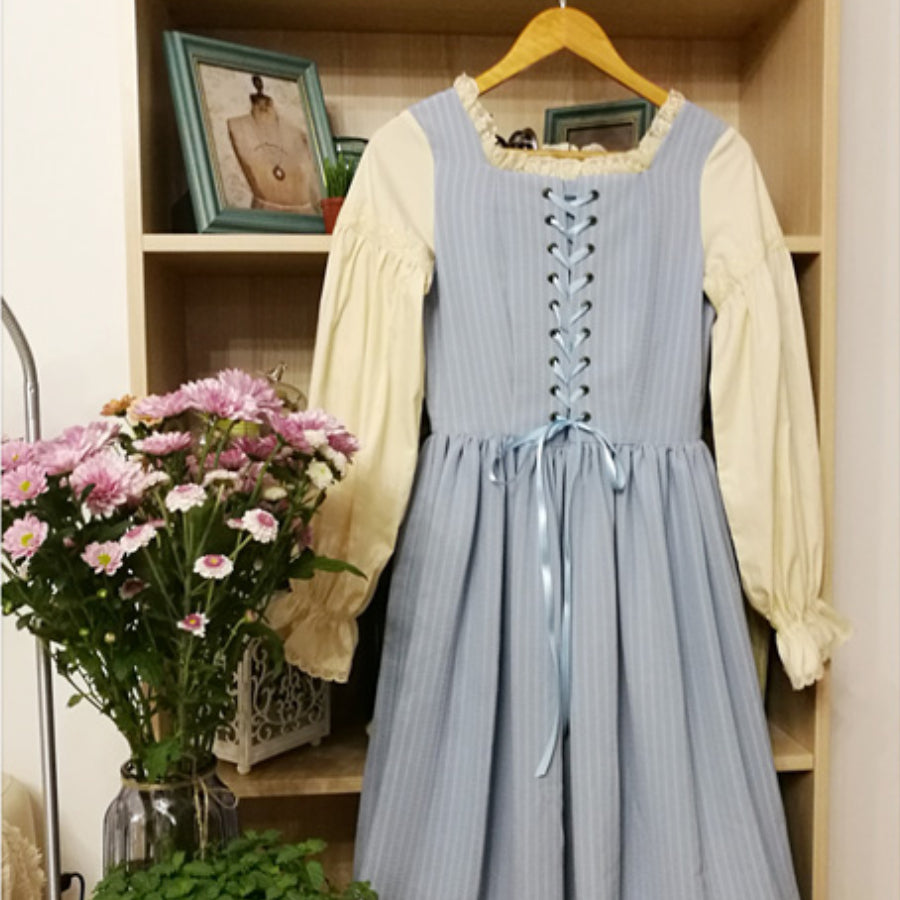 Autumn Vintage Stripe Lolita Long-sleeved Dress