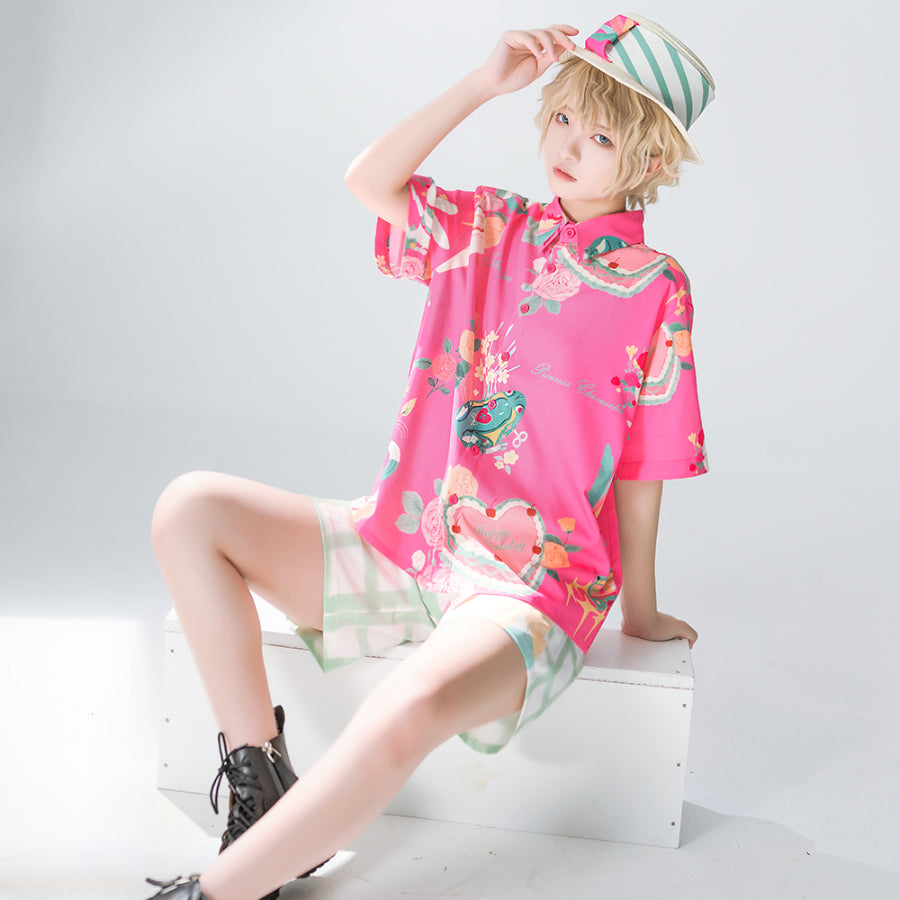 Summer Daily Vintage Loose Lolita Printed Shirt and Shorts