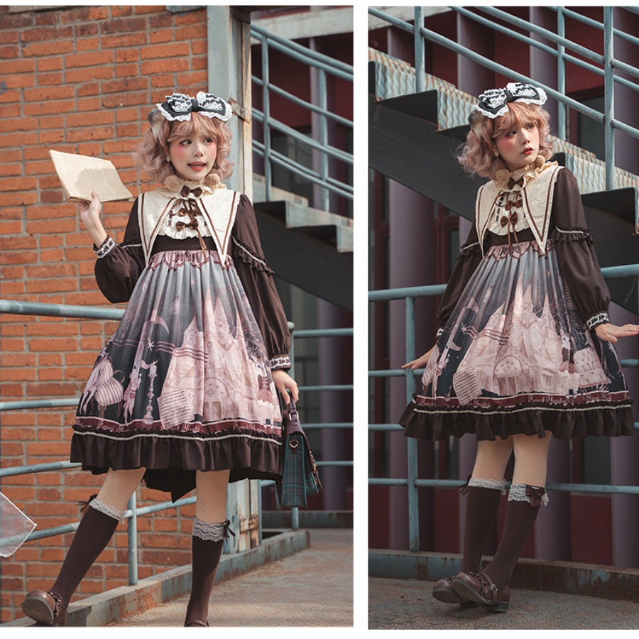 Daily Lovely Printed Slim Lolita Long Sleeve Dress