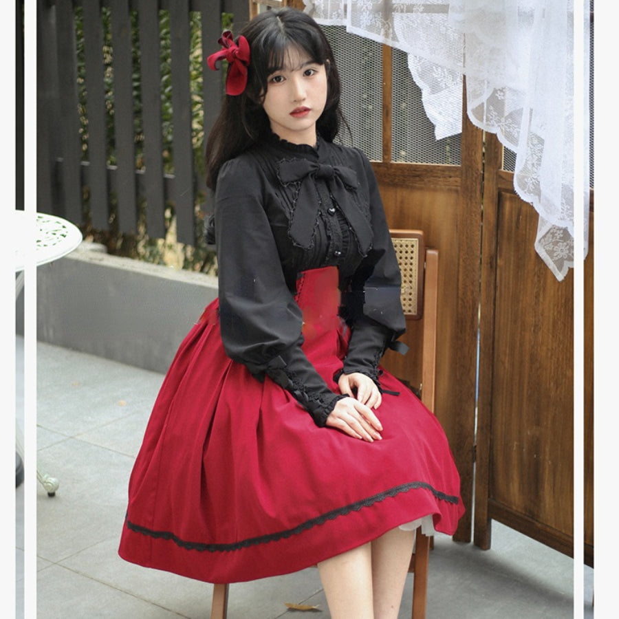 Daily Elegant Winter Lolita Woolen Houndstooth Skirt Sets