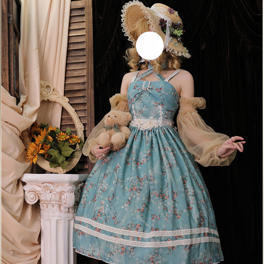 Vintage and Elegant Lolita Printed Neck Dress