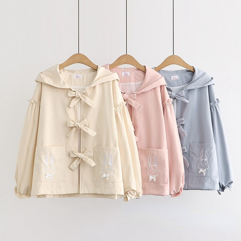 Soft Girl Sweet Bowknot Hooded Short Coat