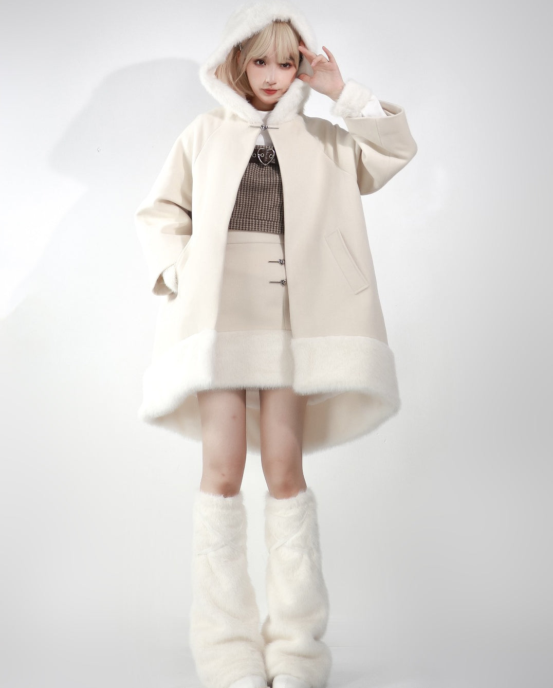 Woolen Coat Plaid Shorts Winter Warm Suit S22431