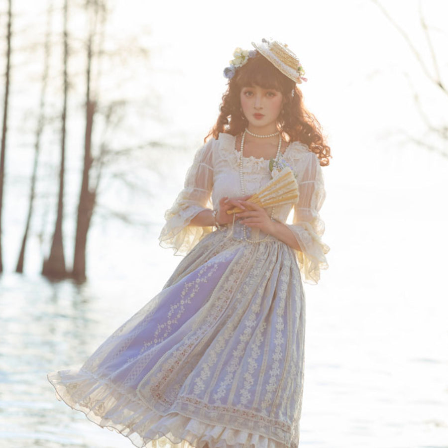 Spring Elegant Embroidered Lolita High Waist Skirt