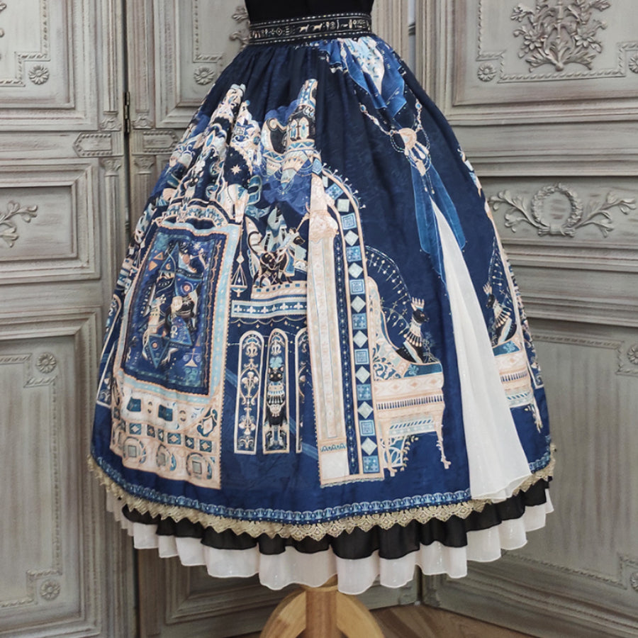 Egypt Style Gorgeous Side Opening Lolita Printed Skirt