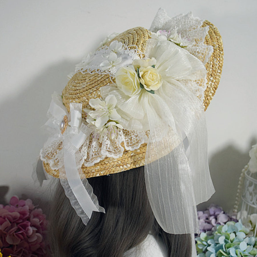 Original Elegant and Classic Lolita Flowers Straw Hat