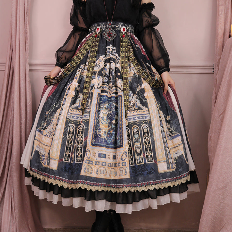 Egypt Style Gorgeous Side Opening Lolita Printed Skirt