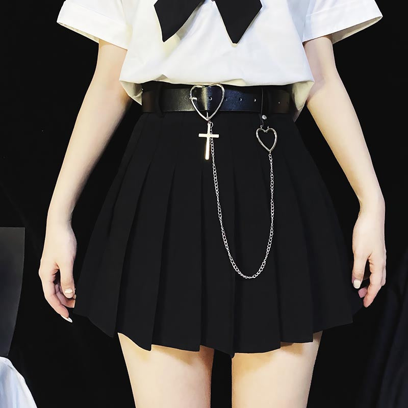 Original Japanese School Style Waist Bend Pleated Skirt JK Spring Summer Pure Heart High Waist Skirt