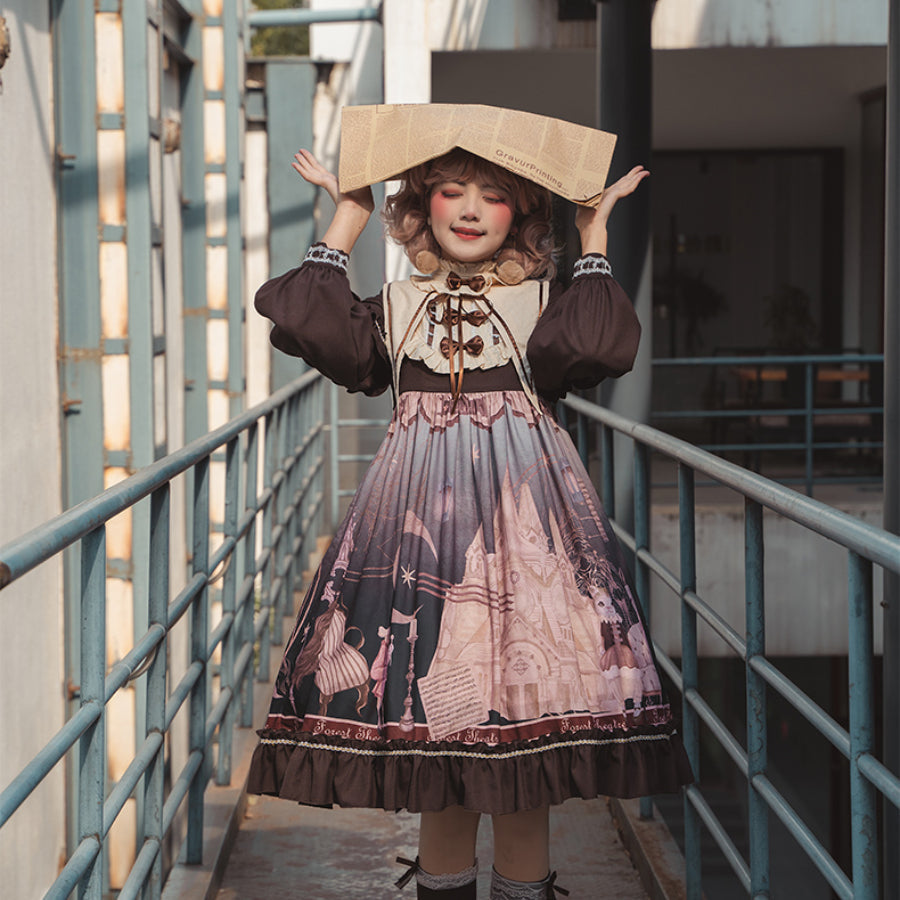 Daily Lovely Printed Slim Lolita Long Sleeve Dress