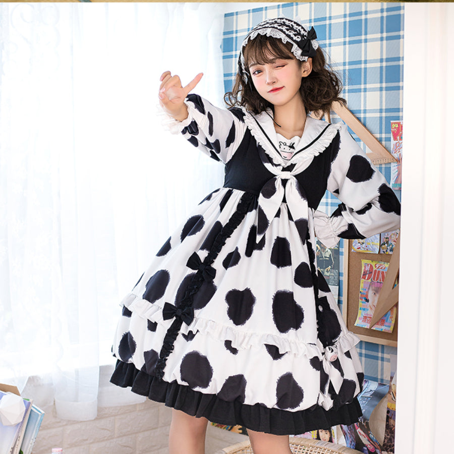 Sweet Cow and Cat Paw Lolita Long Sleeve Dress