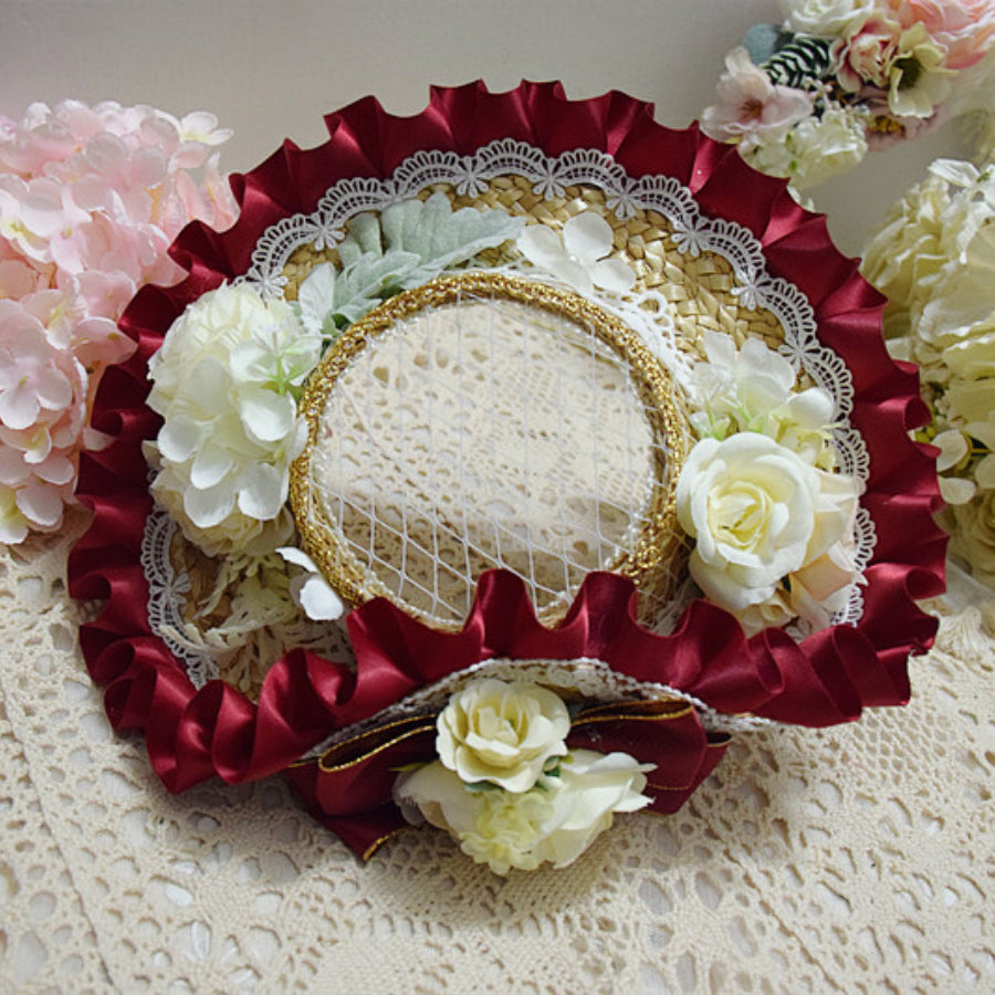 Original Elegant and Classic Lolita Flowers Straw Hat