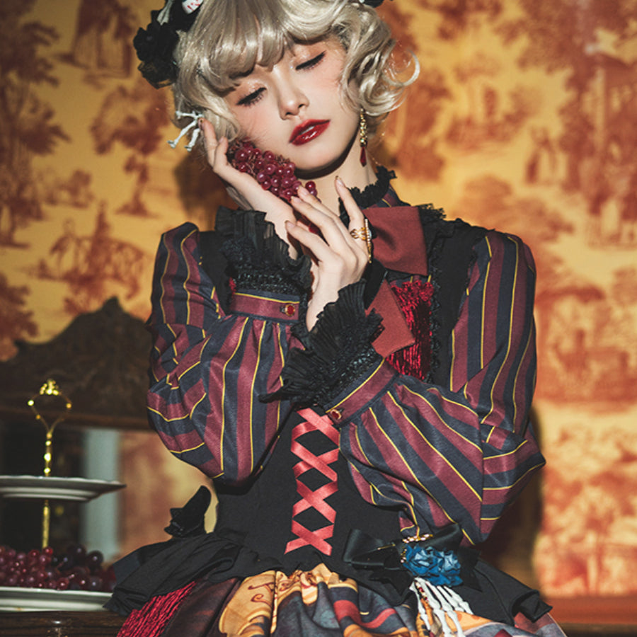 Vintage Gothic Lolita Stripe Long Sleeve Shirt