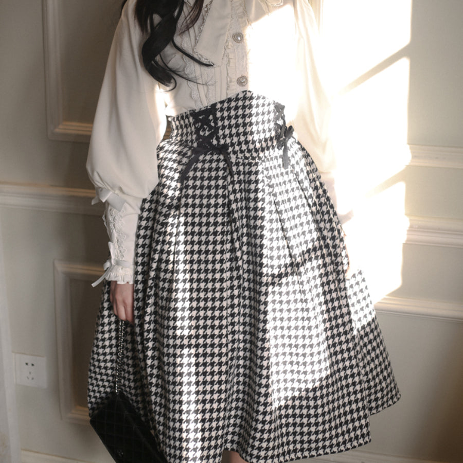 Daily Elegant Winter Lolita Woolen Houndstooth Skirt Sets