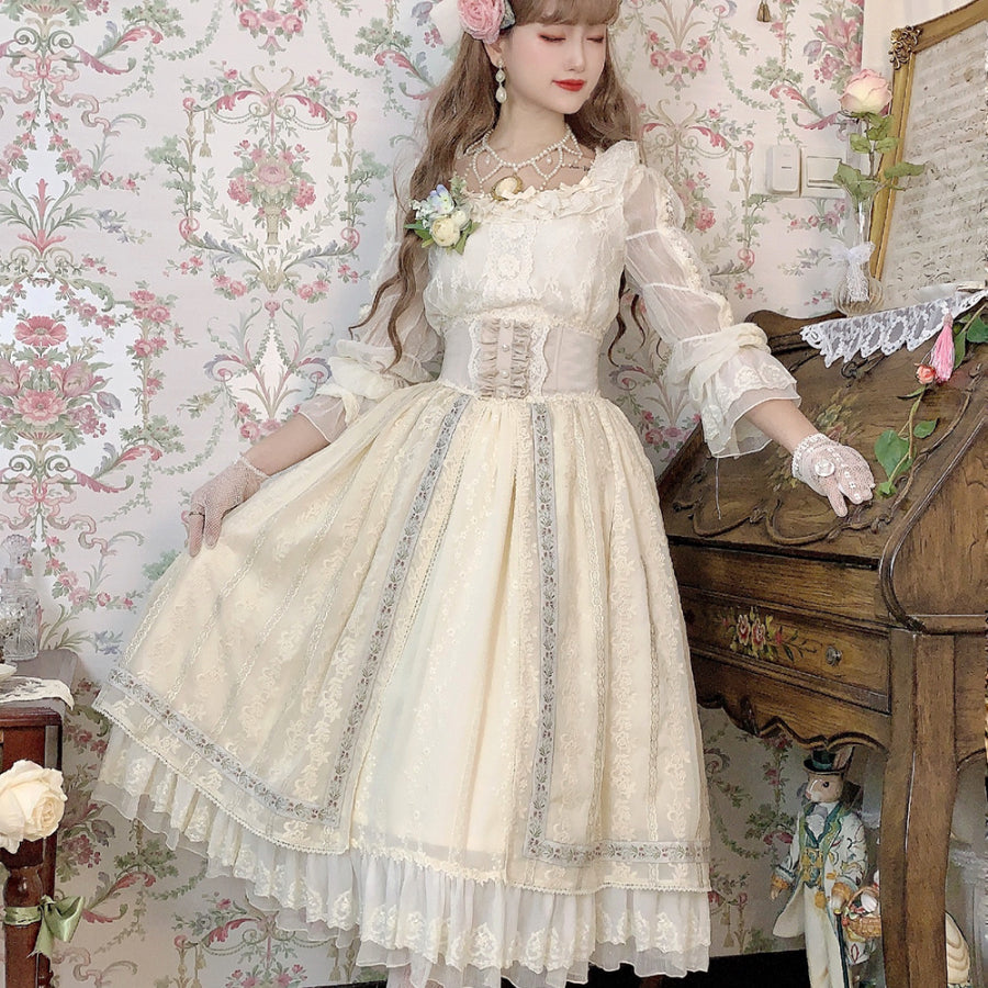 Spring Elegant Embroidered Lolita High Waist Skirt