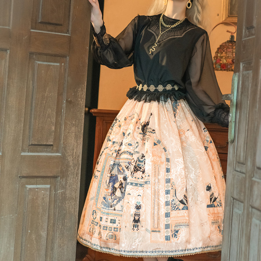 Egypt Style Simple Daily Lolita Printed Long Skirt