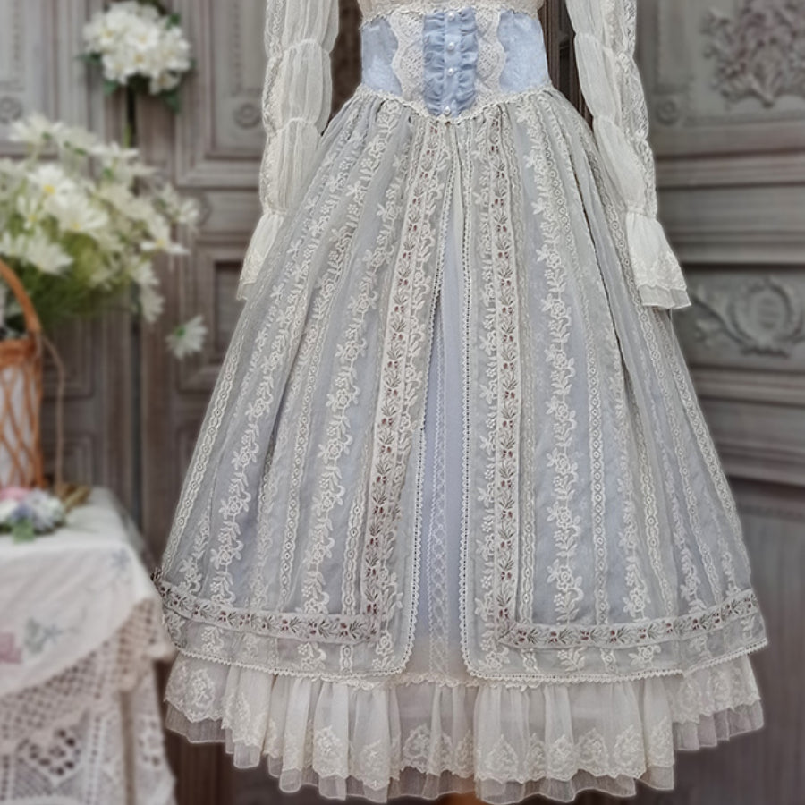 Spring Elegant Embroidered Lolita High Waist Skirt