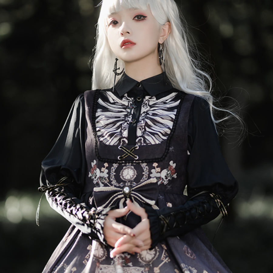 Vintage Gothic Lolita Jumper Skirt and Long-sleeved Shirt