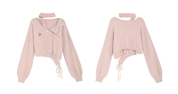 Autumn and Winter Sweet Girl Pink Knitting Two-piece Set