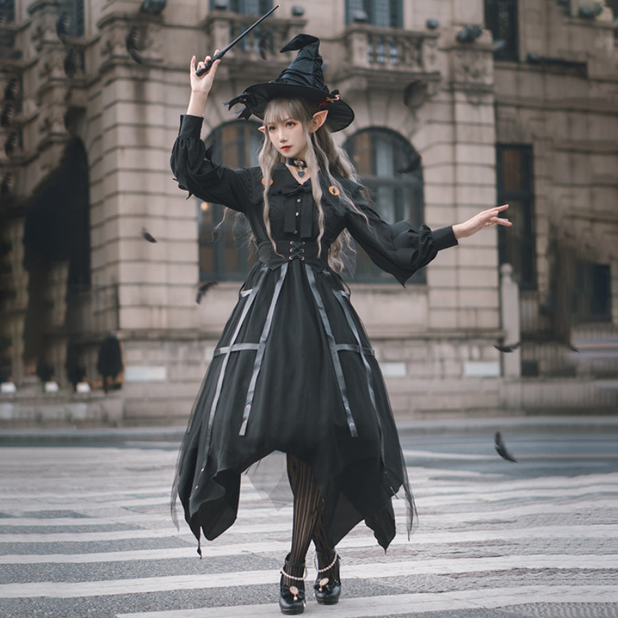 Vintage Halloween Lolita Irregular Long-sleeved Dress