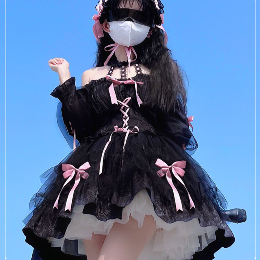 Sweet and Cool Gothic Lolita Slip Dress and Long-sleeved Dress S22810