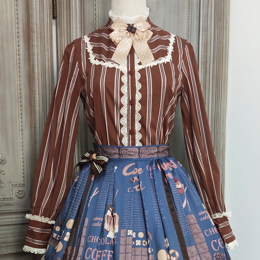 Chocolate Daily Sweet Lolita Stripe Long Sleeve Shirt