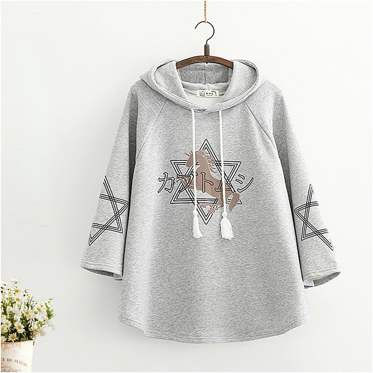 Cat Footprint Embroidery Plush Warm Hooded Cape Coat