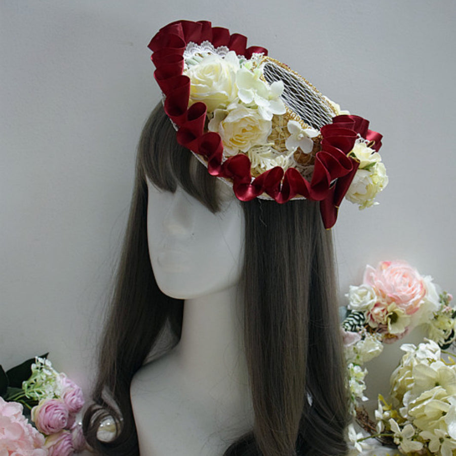 Original Elegant and Classic Lolita Flowers Straw Hat