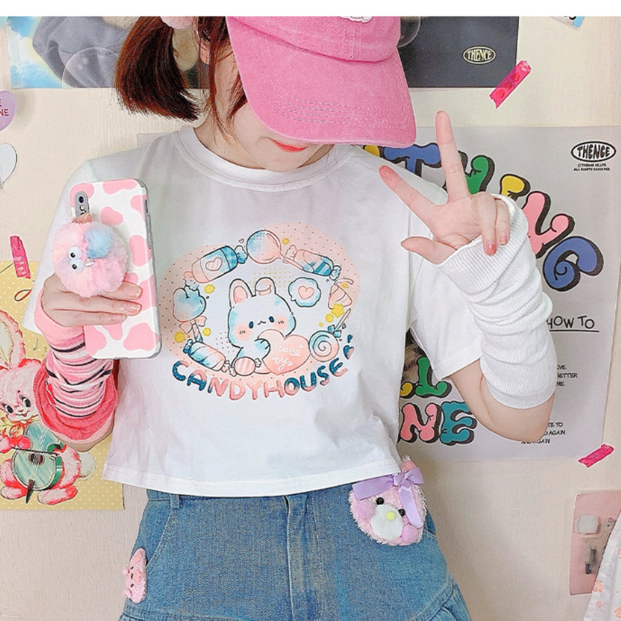 Japanese Cartoon Printed Short-sleeved Top