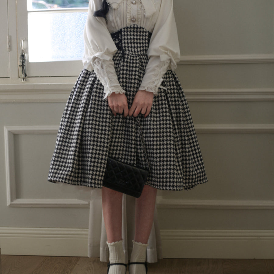 Daily Elegant Winter Lolita Woolen Houndstooth Skirt Sets