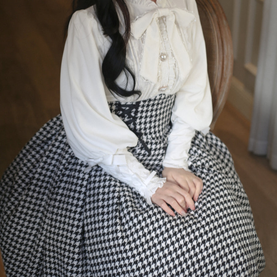 Daily Elegant Winter Lolita Woolen Houndstooth Skirt Sets